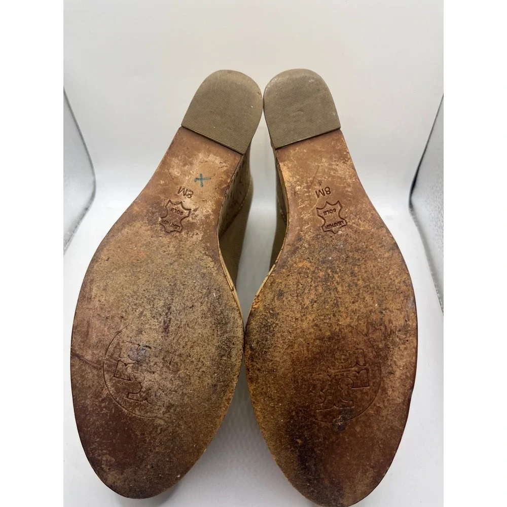 Tory Burch Canvas Leather Wedge Heels Espadrille‎ Cork Platform Shoes 8M